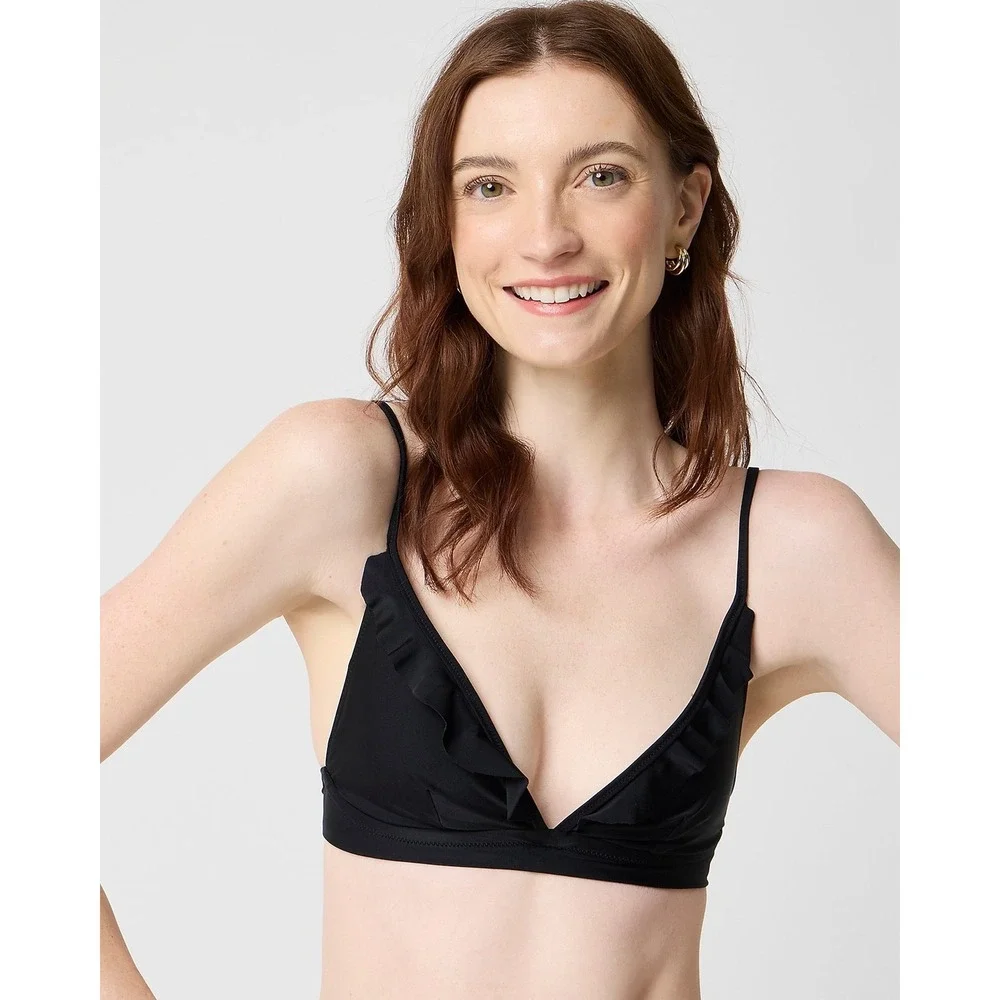 J.Crew Factory French Ruffle Bikini Top Black Size Small NWT AK515